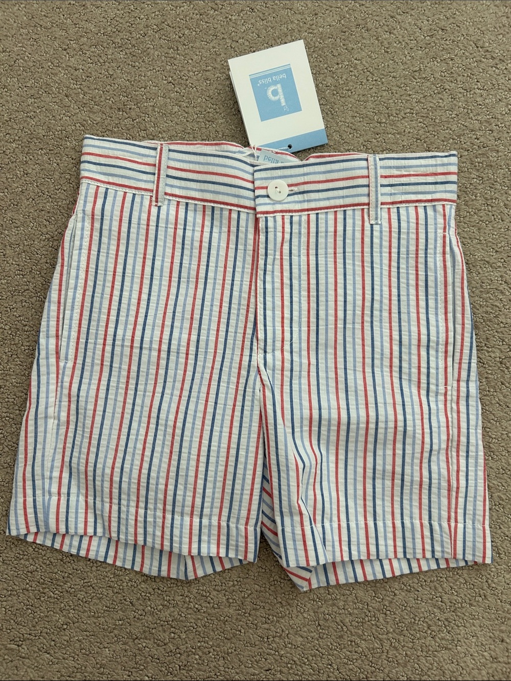 NWT Bella Bliss seersucker red, white & blue stripe shorts